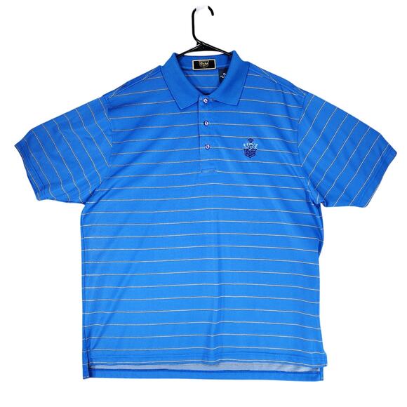 Duke Golf Club Polo Shirt XL Men Stripe Blue White 48x31 Bamboo Poly Breathable - Picture 1 of 11